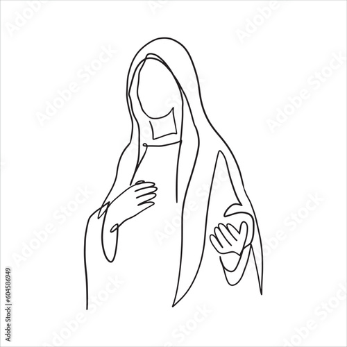 Continuous line, one-line, Mother Mary prayer, Christianity, Biblical scripture