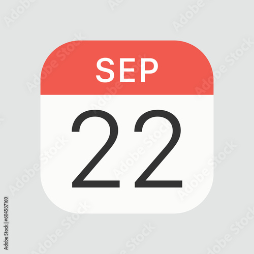 September 22 icon isolated on background. Calendar symbol modern, simple, vector, icon for website design, mobile app, ui. Vector Illustration