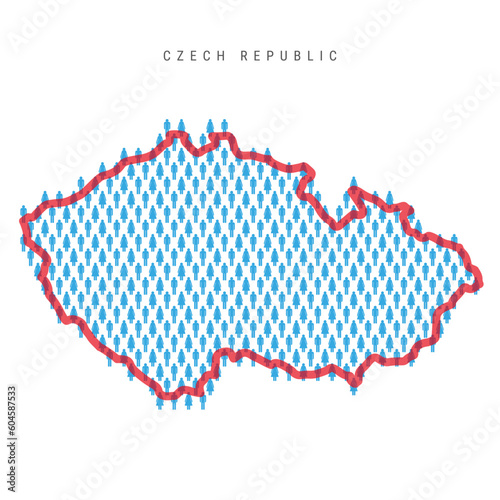 Czech Republic population map. Stick figures Czechia people map. Pattern of men and women. Flat vector illustration