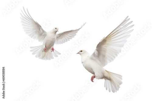 2 Dove Flying Isolated on Transparent Background - Generative AI
