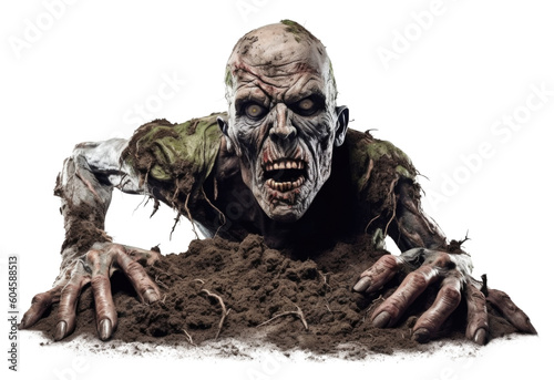 Zombie Coming Out on Soil Isolated on Transparent Background - Generative AI 