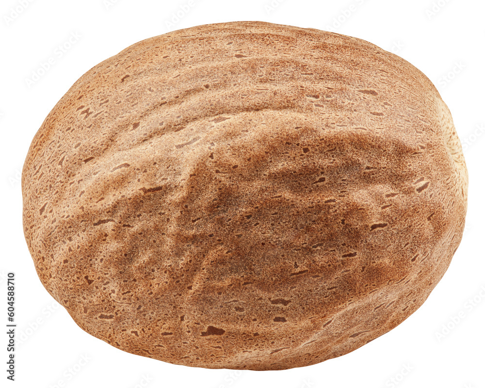 Nutmeg isolated on white background, full depth of field