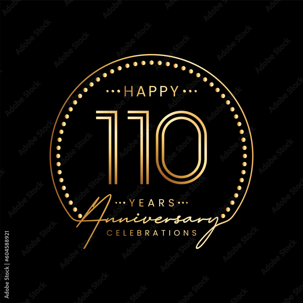 110 year anniversary logo with double line number and golden text for anniversary celebration event, invitation, banner poster, flyer, and greeting card, vector template 110 year anniversary logo with double line number and golden text for anniversary celebration event, invitation, banner poster, flyer, and greeting card, vector template