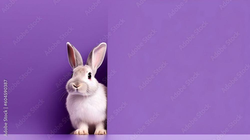 Obraz premium Cute bunny against a bright pastel background. Generative AI.