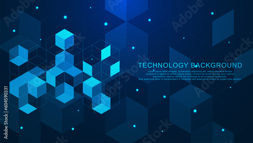 Abstract geometric with isometric digital block for blockchain technology background