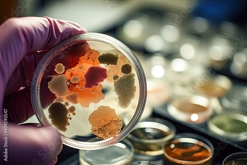 Foto Petri dish containing bacterial cultures