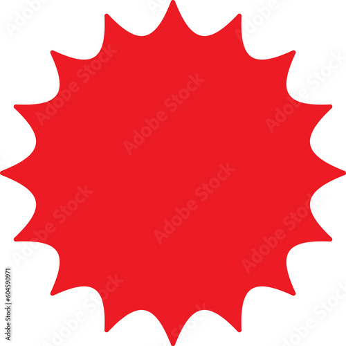 Red round star shape sale price and discount tag, blank label sticker, circle sun badge border cut out, frame, png isolated template on transparent background