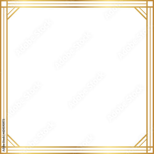 Art deco square gold linear frame for social media post, stories, card, png isolated with transparent background.