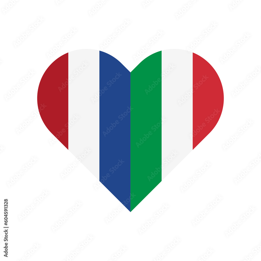 unity concept. heart shape icon of netherlands and italy flags. vector illustration isolated on white background unity concept. heart shape icon of netherlands and italy flags. vector illustration isolated on white background