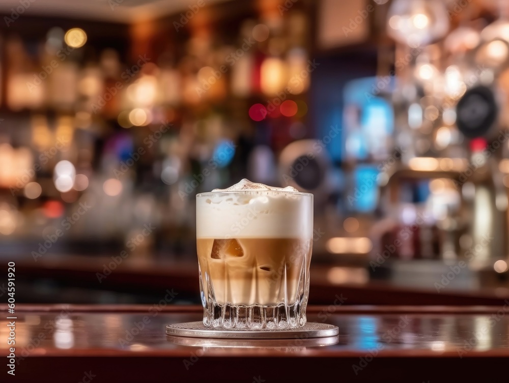 White Russian Cocktail on a bar counter (generative AI) White Russian Cocktail on a bar counter (generative AI)