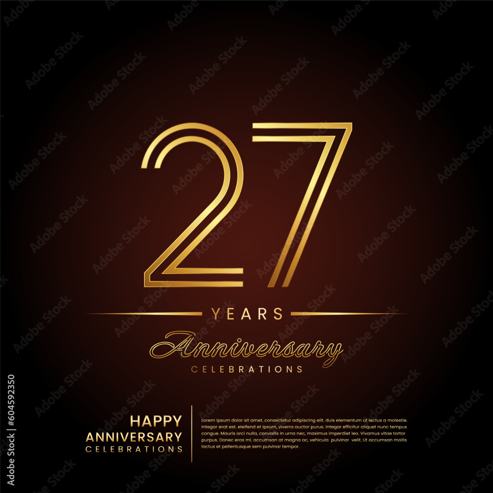 27 years anniversary, anniversary template design with double line ...