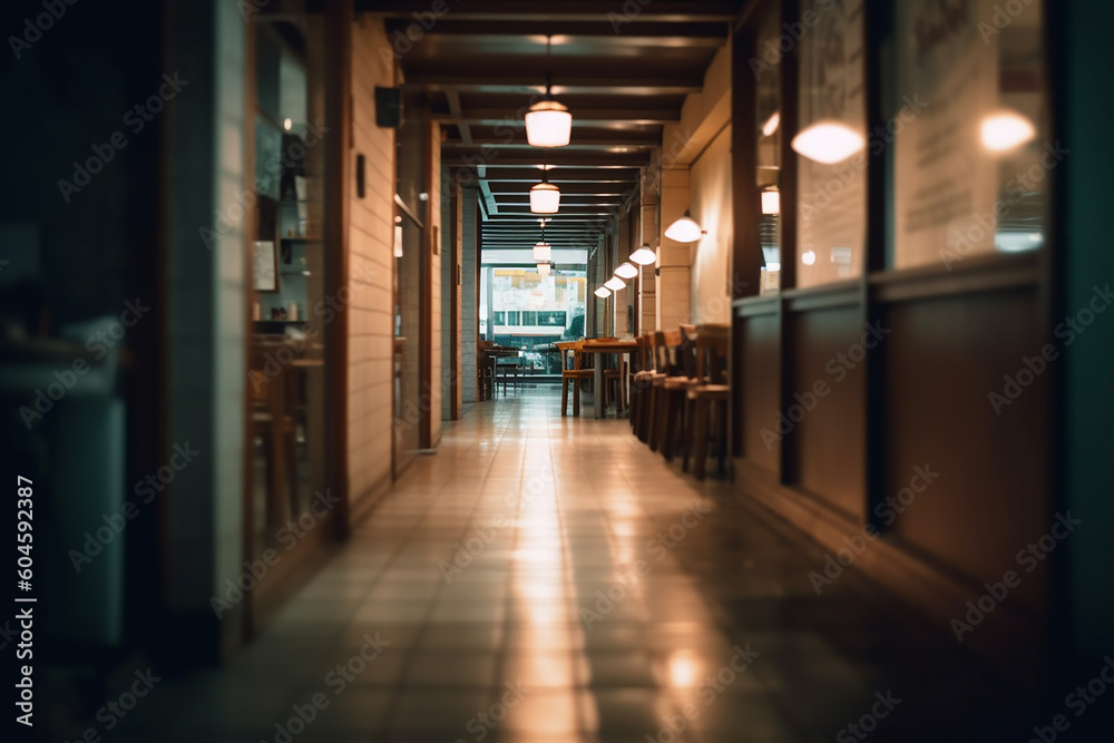 Blur image background of corridor in cafe image, Generative AI