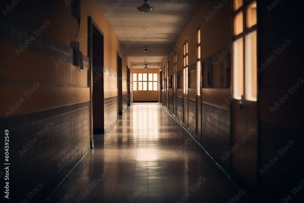 Blur image background of corridor in school image, Generative AI Blur image background of corridor in school image, Generative AI