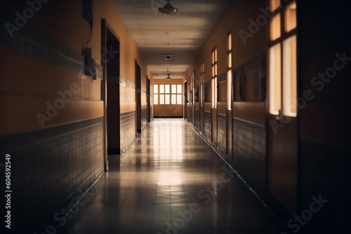 Blur image background of corridor in school image  Generative AI