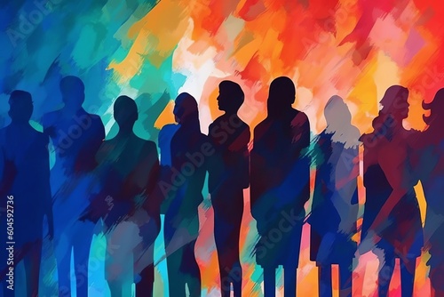 Expressionist-style silhouette of a group of people, created with Generative AI technology