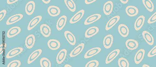 Cute Hand Drawn Abstract Groovy Vector Pattern with Ivory Streched Circles on a Light opal Blue Background. Simple Irregular Geometric Vector Print ideal for Wrapping Paper. Retro Boho Print.