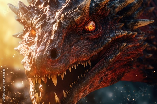 close up view of a powerful angry dragon head  ai tools generated image
