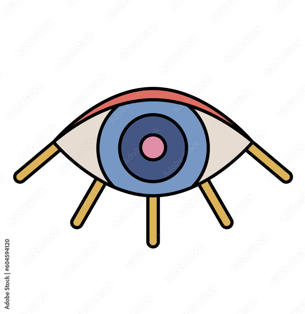 Vector hand drawn cartoon illustration of retro eye icon Vector hand drawn cartoon illustration of retro eye icon