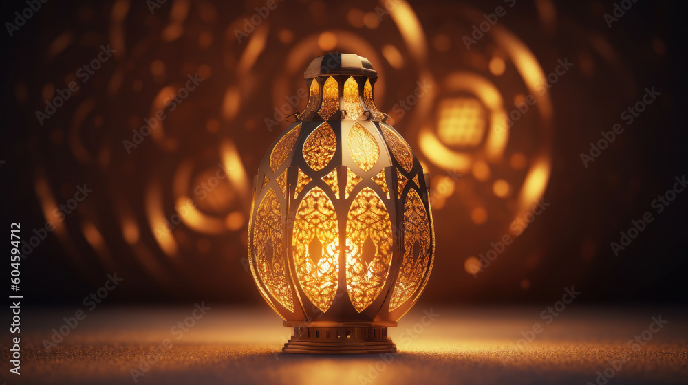 islamic golden lantern on dark background, eid mubarak, Eid al Adha, AI Generated Generative AI - obrazy, fototapety, plakaty 