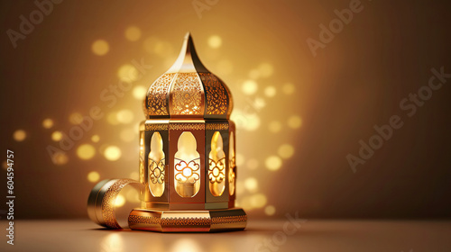 islamic golden lantern on dark background, eid mubarak, Eid al Adha, AI Generated Generative AI photo