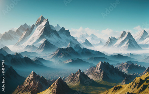 Panorama of a colored mountain landscape. Ai generated technology © inteamvideo