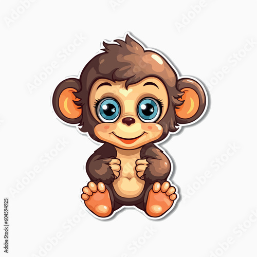 Funny monkey minimalist stickers in logo  icon style  2D illustration in doodle  cartoon style. 