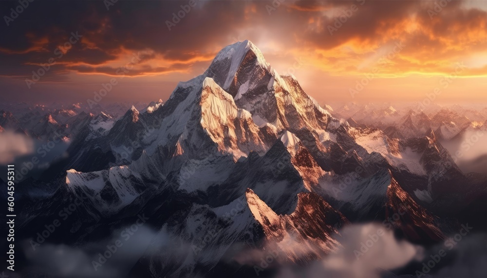 At sunset, a beautiful panorama of Tibetan snow-capped mountains. (Generative AI) At sunset, a beautiful panorama of Tibetan snow-capped mountains. (Generative AI)