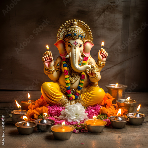 Generative AI, illustrations, Traditional Indian festival of Ganesh Chaturthi,
