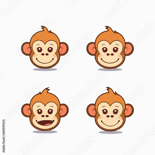 Funny monkey minimalist stickers in logo, icon style, 2D illustration in doodle, cartoon style.  © Alexey