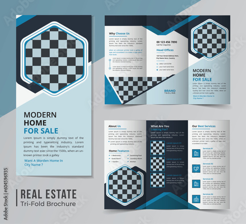 Corporate real estate and home apartment trifold brochure template design, horizontal trifold business brochure design with A4 size layout