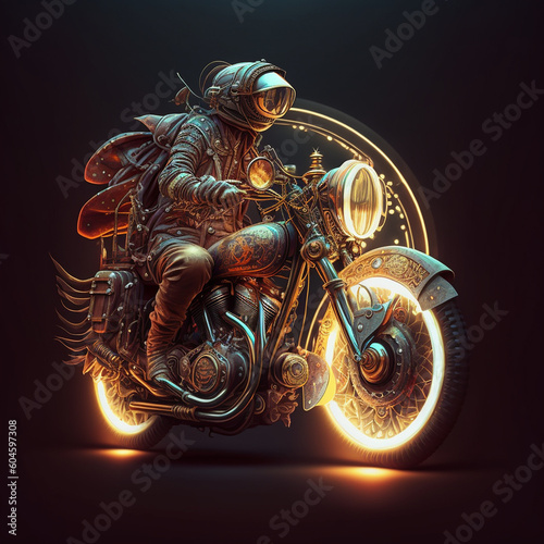Meet the AI-Generated Steampunk Biker on a Motorcycle