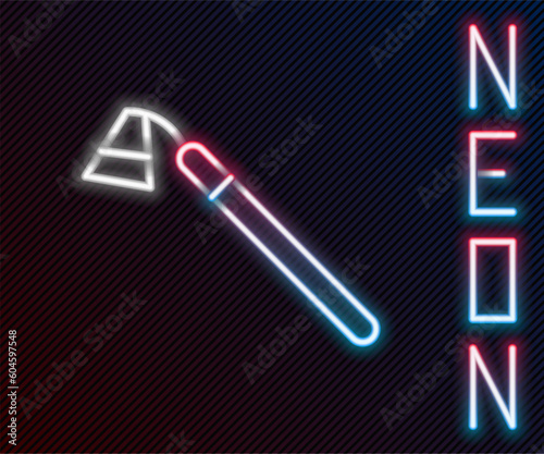 Glowing neon line Garden hoe icon isolated on black background. Tool for horticulture, agriculture, farming. Colorful outline concept. Vector
