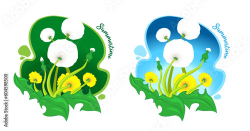 Dandelion summer mood vector illustration. Cute blowball image.