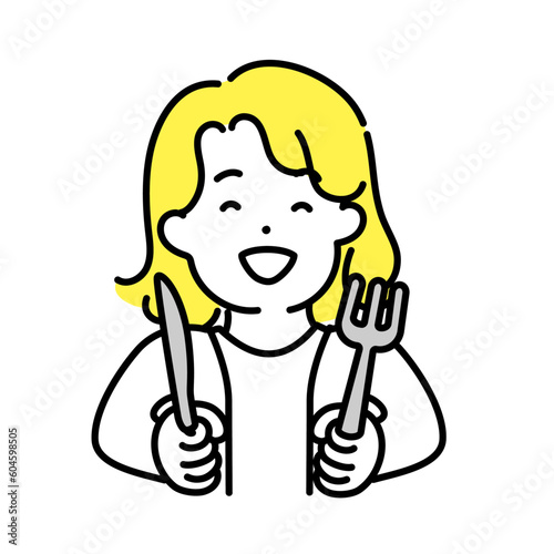 かわいい人物のイラストシリーズ _ 中性的な人物 _ 食べる