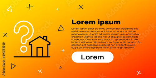 Line House with question mark icon isolated on yellow background. Housing problems, questions. Colorful outline concept. Vector