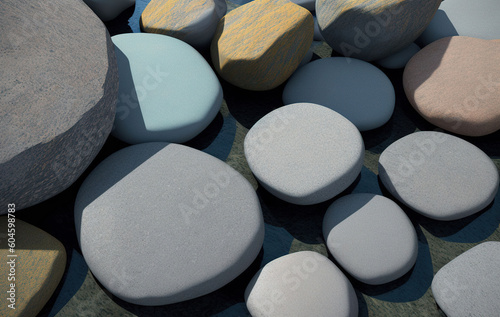 Abstract background with round pebble stones. Ai generated technology