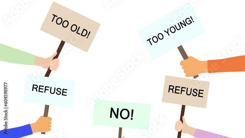 Recruitment ageism concept. Unfairness and employment problems of seniors. Senior job candidate with resume. Refusal to work for an old woman. Hand holding a piece of paper with rejection due to age.