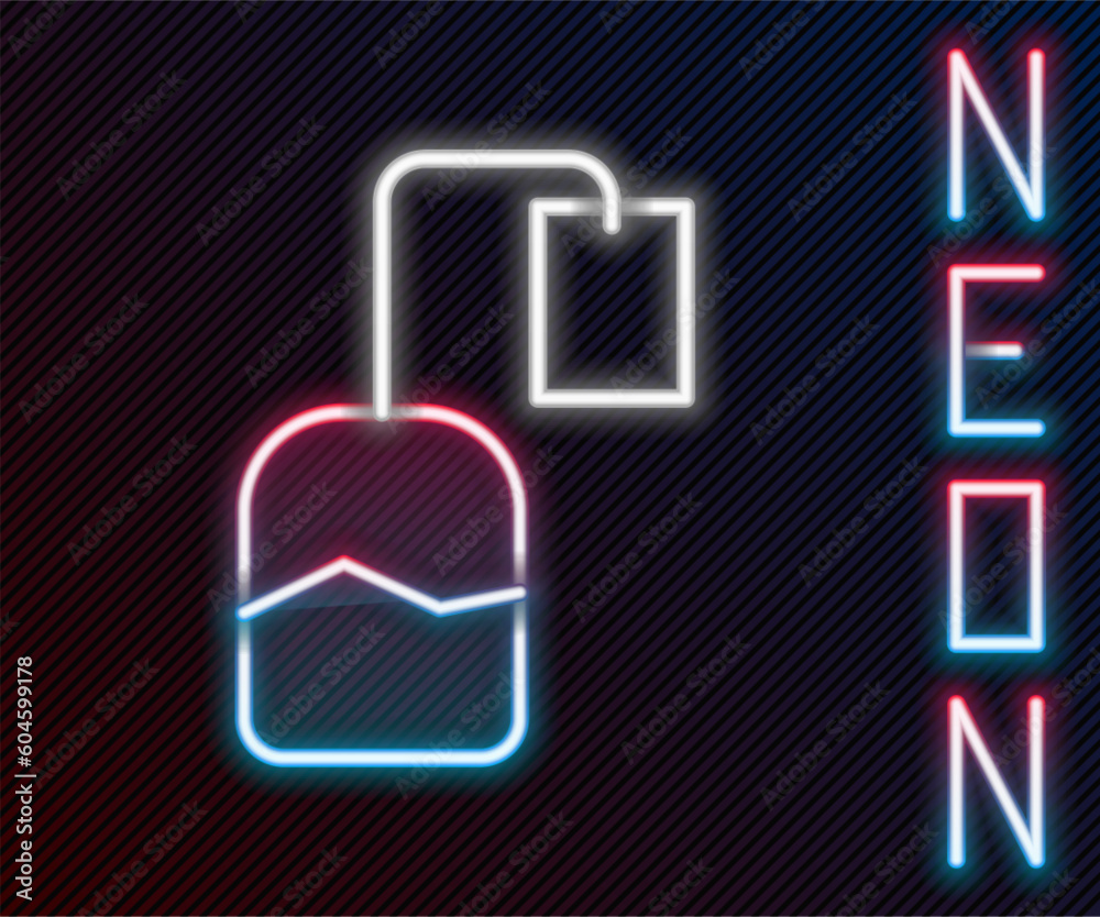 Glowing neon line Tea bag icon isolated on black background. Colorful outline concept. Vector Glowing neon line Tea bag icon isolated on black background. Colorful outline concept. Vector