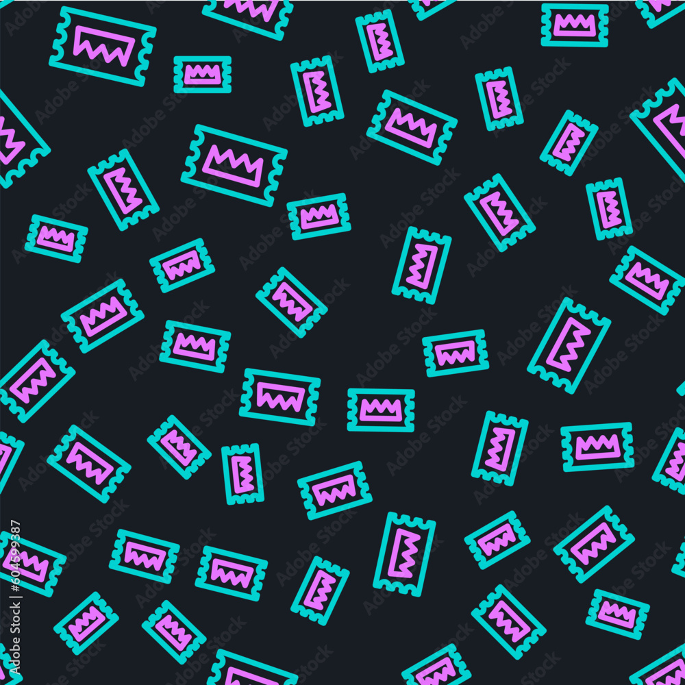 Line Concert ticket icon isolated seamless pattern on black background. Concert, party or festival ticket. Vector Line Concert ticket icon isolated seamless pattern on black background. Concert, party or festival ticket. Vector