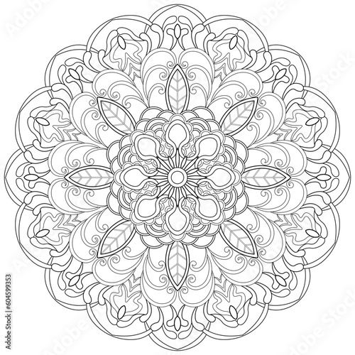 Colouring page, hand drawn, vector. Mandala 178, ethnic, swirl pattern, object isolated on white background.
