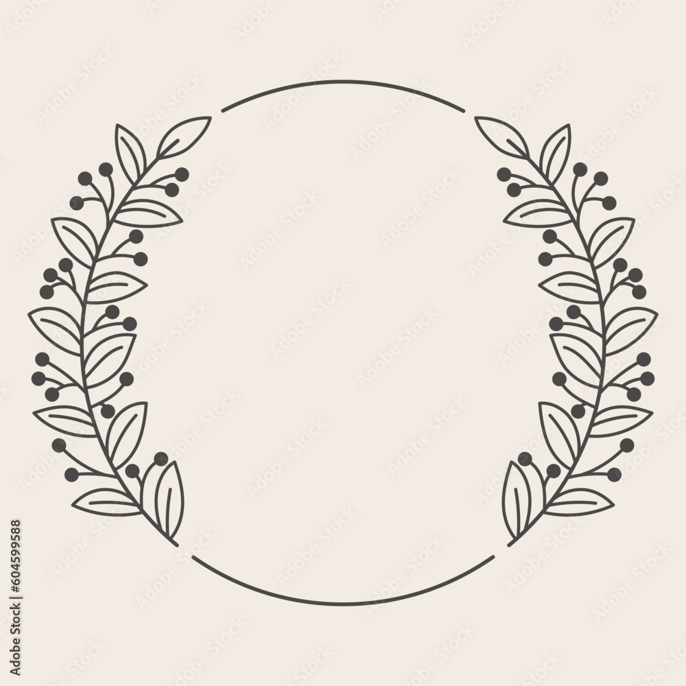 Hand drawn vector frame. Vintage laurel wreaths. Circular laurel foliate design element. Decorative elements for design. Vector illustration