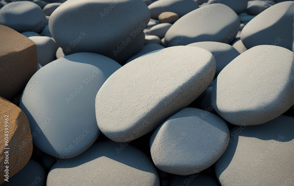 Fototapeta premium Abstract background with round pebble stones. Ai generated technology