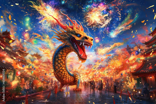Symphony of Tradition: Chinese Dragon Festival Delights. Generative Ai © zzzz17