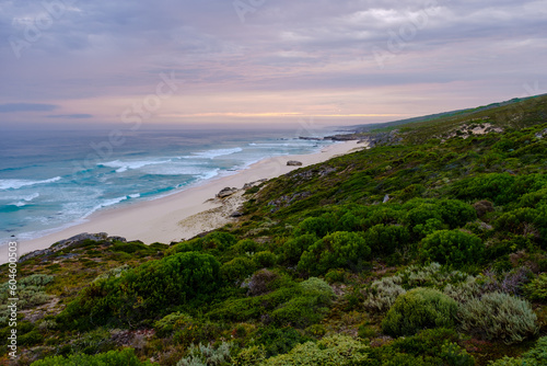 Sunset at De Hoop Nature Reserve South Africa Western Cape, the most beautiful beach in South Africa with the white dunes at the de hoop nature reserve which is part of the garden route during summer