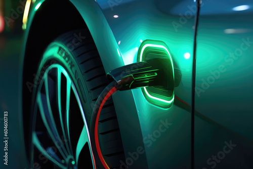 Electrifying Energy: Close-Up of EV Electric Car Charging with Illuminating Light. Generative Ai