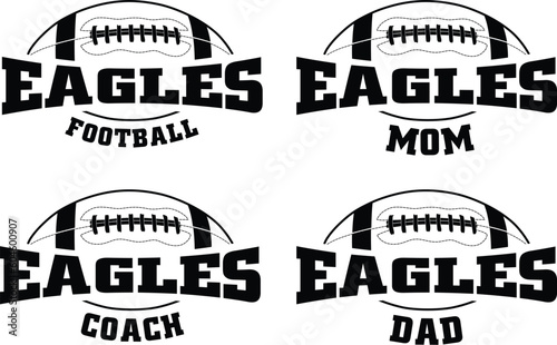 Football - Eagles is a sports team design that includes text with the team name and a football graphic. Great for Eagles t-shirts, mugs, advertising and promotions for teams or schools.
