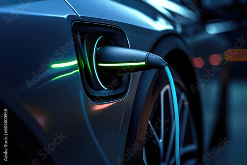 Electrifying Energy: Close-Up of EV Electric Car Charging with Illuminating Light. Generative Ai