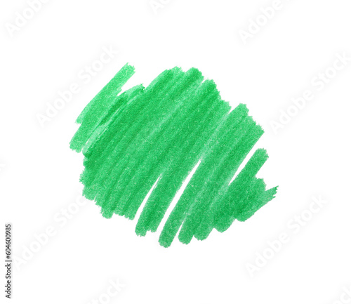 Stroke drawn with green marker isolated on white  top view