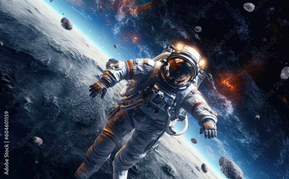Astronaut in space in a wide angle photo with Generative AI Astronaut in space in a wide angle photo with Generative AI