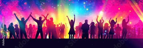 Electrifying Nights: Vibrant Disco Scene with Young People Dancing in a Club. Banner. Generative Ai